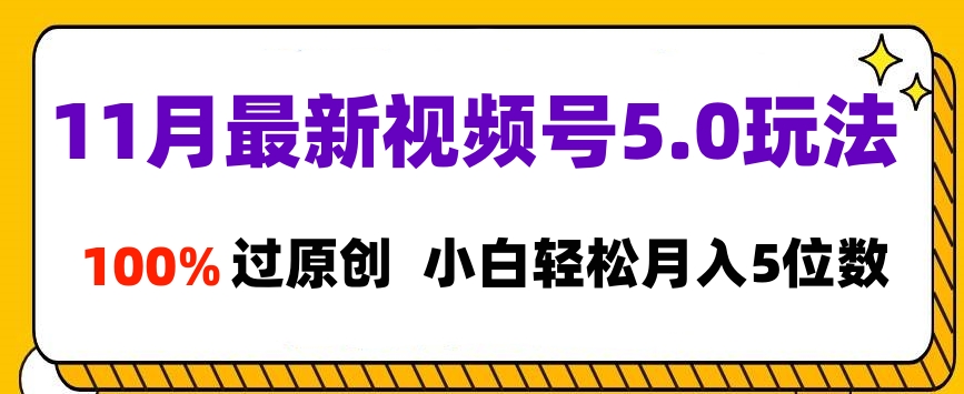 11月最新视频号5.0玩法，100%过原创，小白轻松月入5位数-智领未来创业网