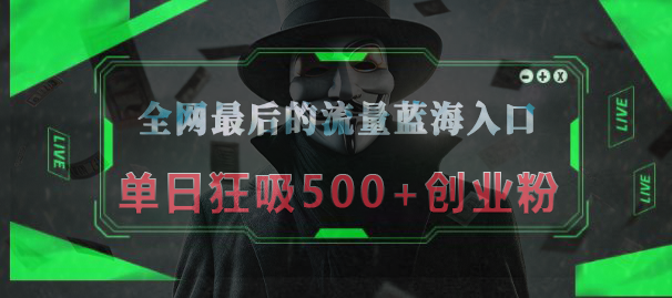 全网最后的流量蓝海入口，半小时引流50+创业粉，单日狂吸500+创业粉-智领未来创业网