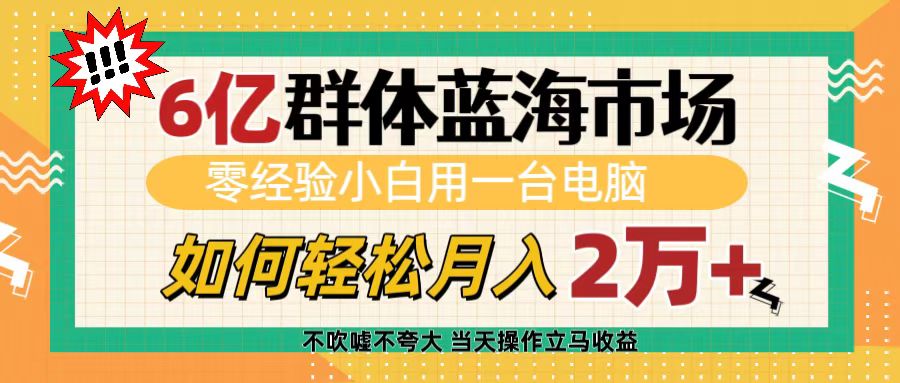6亿群体蓝海市场，零经验小白用一台电脑，如何轻松月入2万+-智领未来创业网