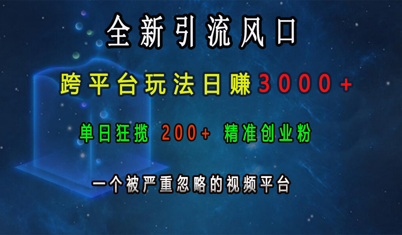 全新引流风口，跨平台玩法日赚3000+，单日狂揽200+精准创业粉，一个被严重忽略的视频平台-智领未来创业网