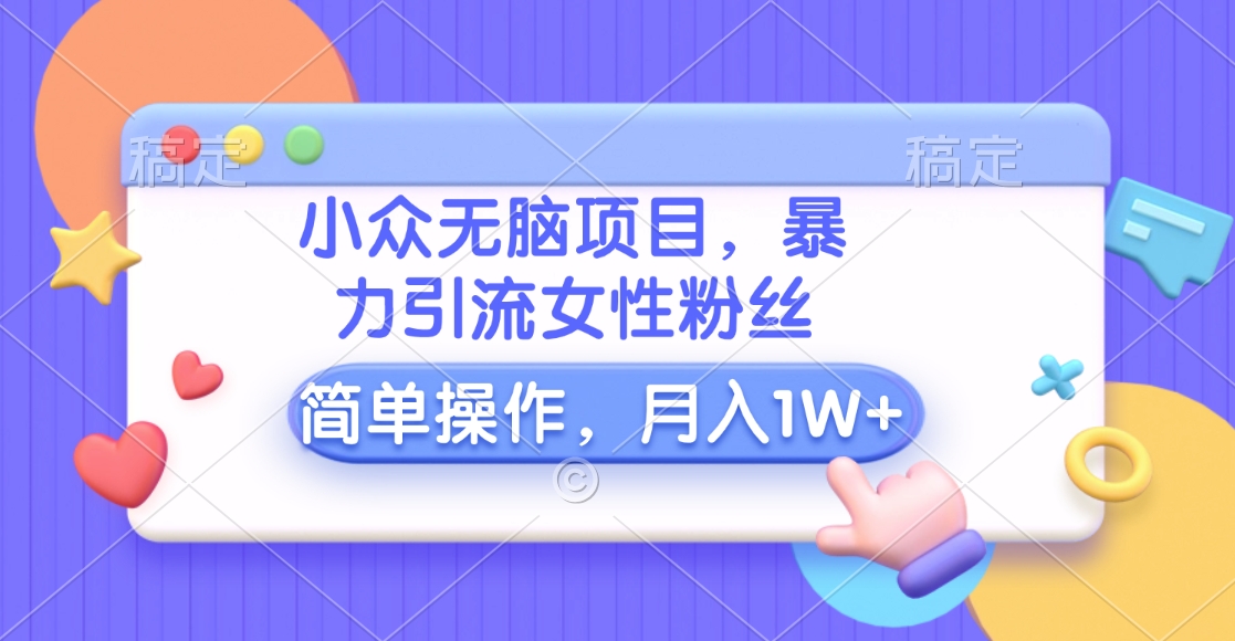 小众无脑项目，暴力引流女性粉丝，简单操作，月入10000+元-智领未来创业网