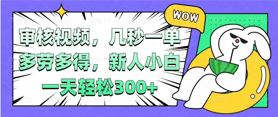 视频审核项目，几秒一单，多劳多得，新人小白一天轻松300+-智领未来创业网