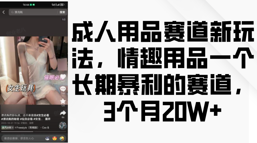 情趣用品一个长期暴利的赛道，成人用品赛道新玩法，3个月20W+-智领未来创业网
