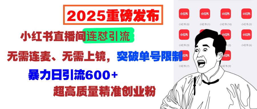 2025重磅发布：小红书直播间连怼引流，无需连麦、无需上镜，突破单号限制，暴力日引流600+超高质量精准创业粉-智领未来创业网