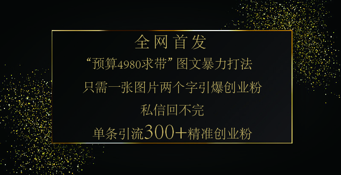 小红书，“预算 4980 带我飞” 的神奇图片引流法，堪称涨粉核武器！只需一张图，就能单条笔记凭借此方法，轻松引流 300 + 精准创业粉！-智领未来创业网