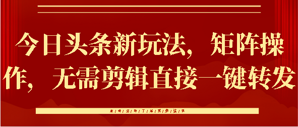 今日头条新玩法，矩阵操作，无需剪辑直接一键转发-智领未来创业网