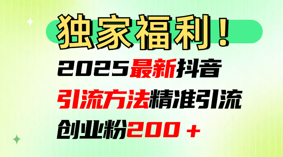 2025最新抖音引流方法每日精准引流创业粉200＋-智领未来创业网