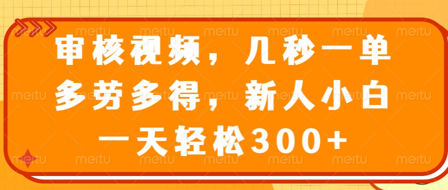 审核视频项目，几秒一单，多劳多得，新人小白一天轻松300+-智领未来创业网