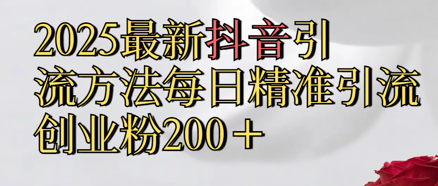 2025最新,抖音引流,方法每日精准引流创业粉300＋-智领未来创业网