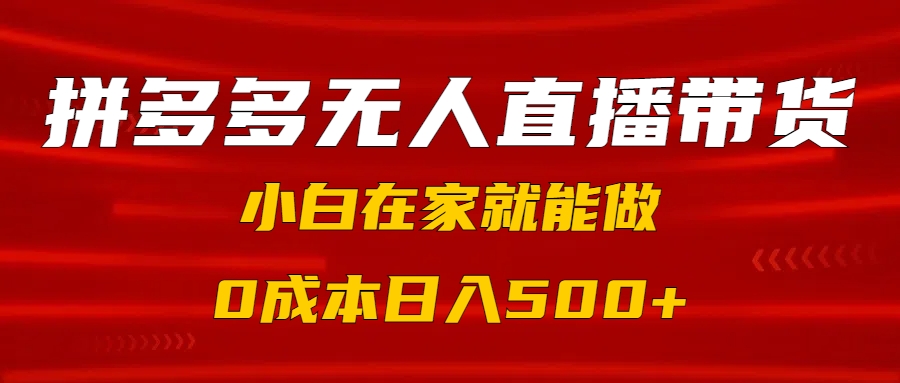 拼多多无人直播带货，小白在家就能做，0成本日入500+-智领未来创业网